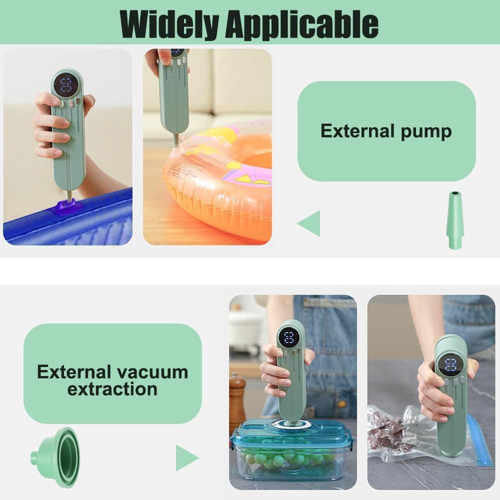 Mini Cordless Vacuum Sealer, 3 In 1 Rechargeable Wireless Handheld Vacuum Sealer, Cordless Portable Package Resealer, Wireless Handheld Vacuumsealer, For Candies Snacks Food Storage (Green)