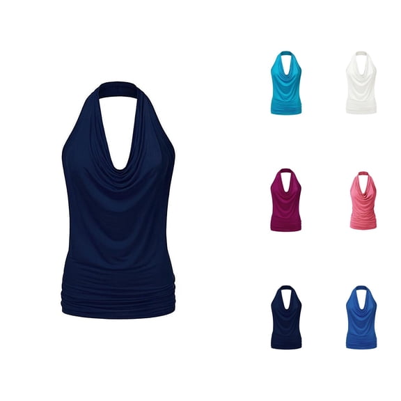 Halter Tank Tops for Women Dressy Casual Cowl Neck Ruched Sleeveless Shirt Y2k Going out Tops Summer Outfits
