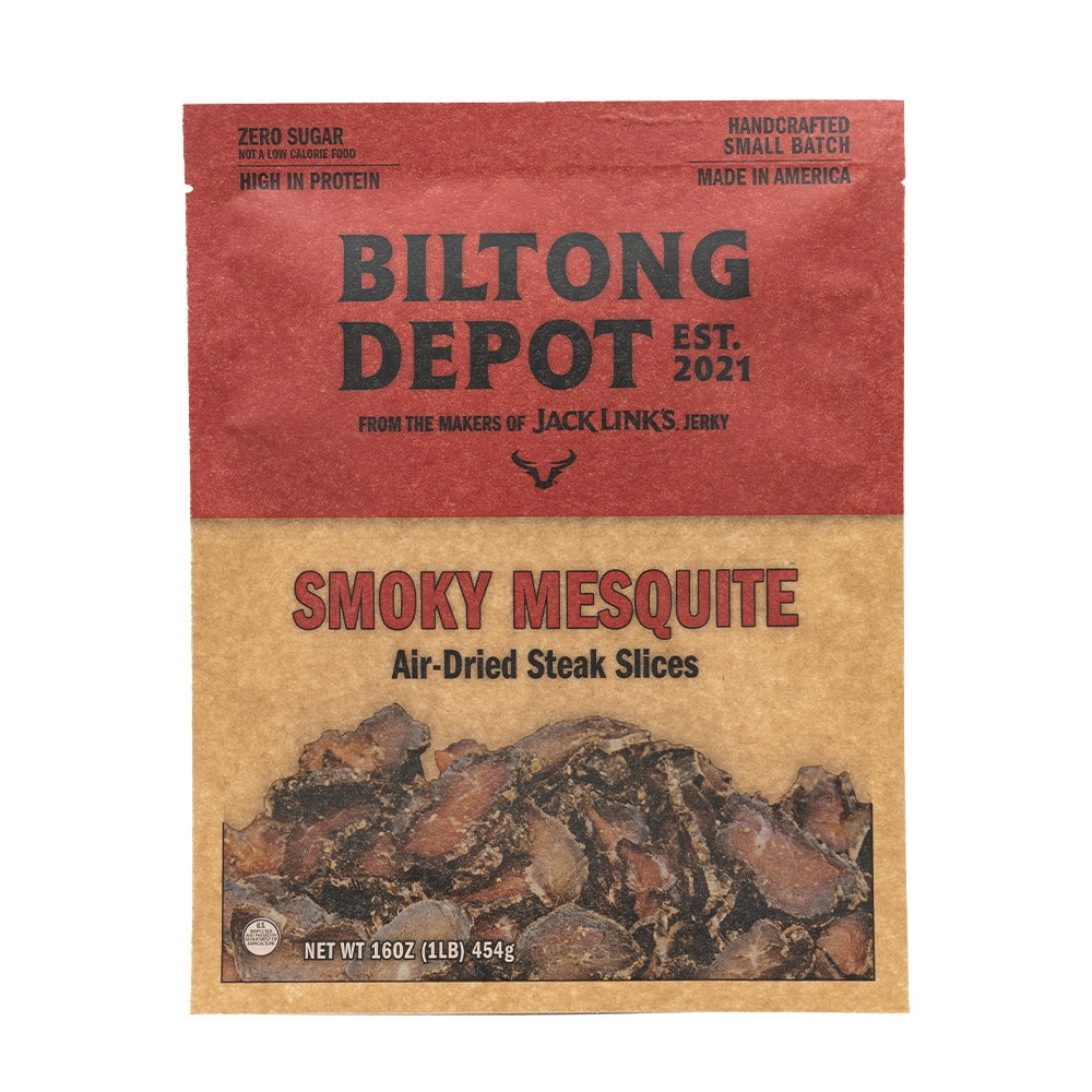 Biltong Depot Smoky Mesquite Steak Slices (1 pound): High Protein Snack, No Sugar, Smoked Natural Dried Beef Jerky