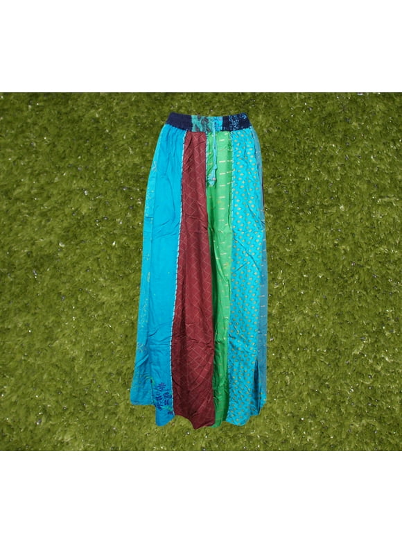 Womens Maxi Skirt, Blue Boho Hippie Festival Vintage Retro Maxi Flared Skirts, Casual Comfy Gypsy SKIRT S/M/L