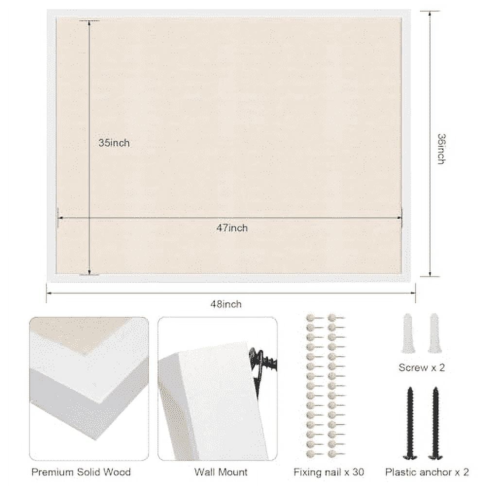 Large Bulletin Board 48x36 inch with Linen Cork Boards Wall Decor Hanging Pin Wood Framed Display Bulletin Cork Photo Picture Board Light for Room School Office 30-Pushpin White
