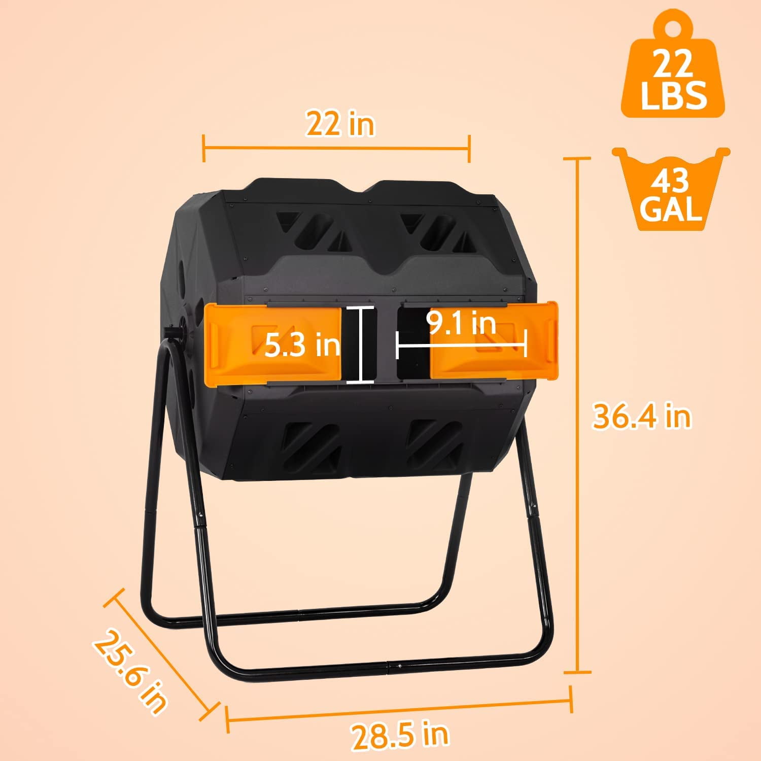 43 Gallon Dual Chamber Compost Tumbler - Outdoor Rotating Bin For ...