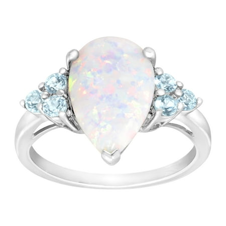 1 3/4 ct Created Opal & Natural Sky Blue Topaz Ring in Sterling Silver