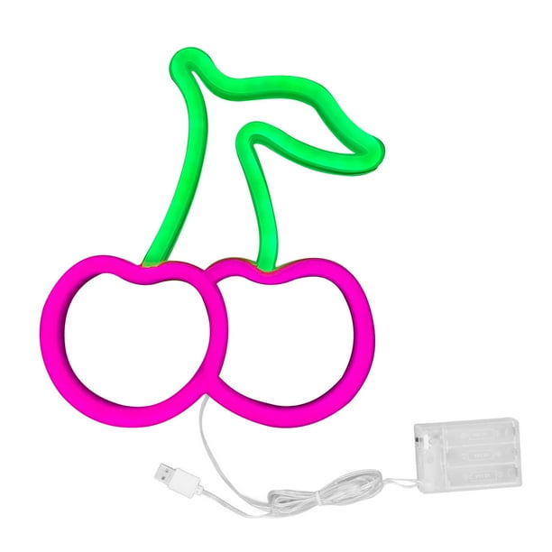 Lámpara de luz nocturna LED de neón alimentada por USB, luz decorativa de pared con señal de neón para fruta, iluminación rosa para fiesta de boda, forma de cereza