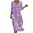 thumbnail image 2 of QUNYINEY Midi Dresses for Women Summer Beach Floral 3/4 Sleeve A Line Dress Loose Fit V Neck Beach Dresses, 2 of 6