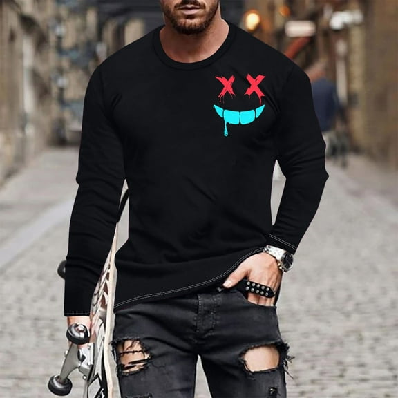 T Shirts for Men Graphic Tees Big and Tall S-6X Plus Size Long Sleeve Crewneck Tops Casual Funny Printed Comfort Basic Pullover T-Shirts