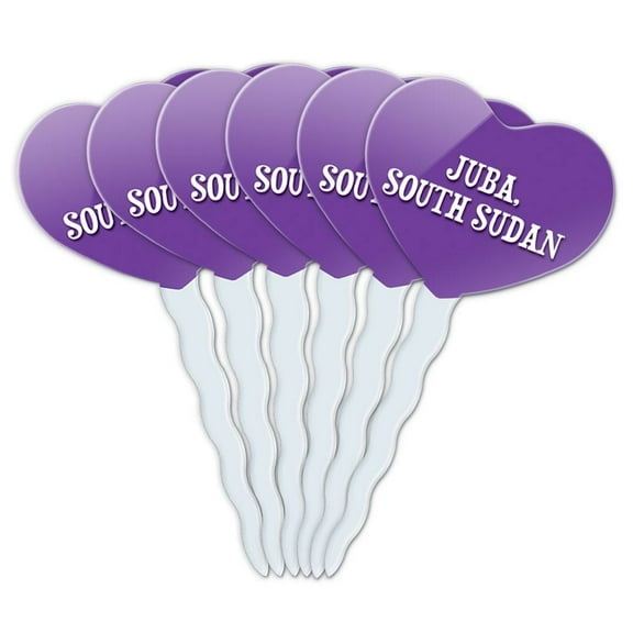 Juba South Sudan Heart Love Cupcake Picks Toppers - Set of 6