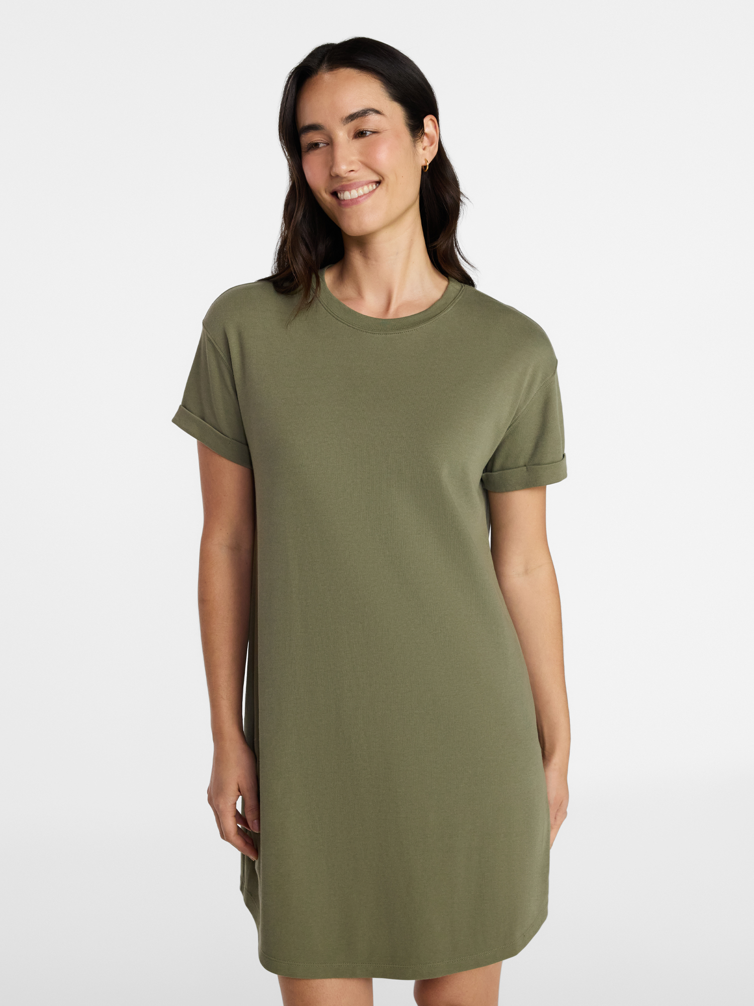 Time and Tru Women's Cotton T-Shirt Dress with Short Sleeves, Sizes XS-XXXL