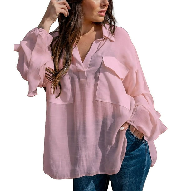 Vestidos Casuales Para Mujer, Blusas De Mujer De Moda Camisa de lino de manga larga de color liso para mujer, de verano y otoño