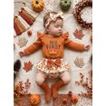 thumbnail image 5 of RUINIXCW Baby Girls Thanksgiving Outfits Flying Sleeve Letter Print Romper Turkey Print Tiered PP Shorts Headband Leg Warmers Sets, 5 of 9
