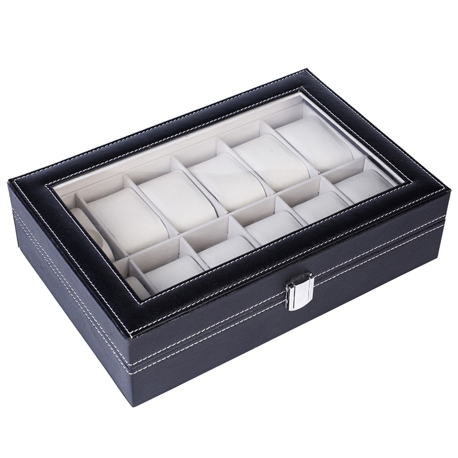 Kadyn 12 Compartments Top-level Opening Style Leather Watch Collection Box, PU Watch Box for Men/Women, Watch Organizer, Black Kadyn 12 Compartments Top-level Opening Style Leather Watch Collection Box, PU Watch Box for Men/Women, Watch Organizer, Black