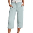 thumbnail image 4 of LILIYA Capris for Women Summer Casual High Waisted Drawstring Crop Pants with Pockets Solid Loose Wide Leg Lounge Trousers Boho Beach Clothes, 4 of 7