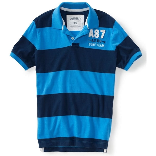 Aeropostale A87 Aero Surf Team Stripe Rugby Polo para Hombre, Azul, X-Large