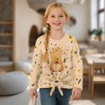 thumbnail image 4 of DISNIMO Girls Long Sleeve Shirt Capybara Flower Print Casual Tunic Tops Soft Loose Blouse Shirts with Tie Hem Crew Neck Pullover Tops, 4 of 8