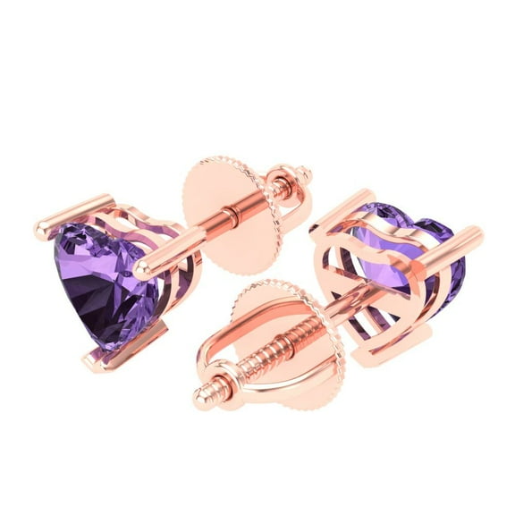 1.0 Ct Heart Cut Studs Purple Alexandrite 18K Rose Solid Solid Gold Everyday Dainty Earrings Screw Back
