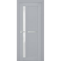Interior Solid French Door Frosted Glass | Veregio 7288 Matte Grey | Single Regular Panel Frame Trims Handle | Bathroom Bedroom Sturdy Doors -36" x 84"