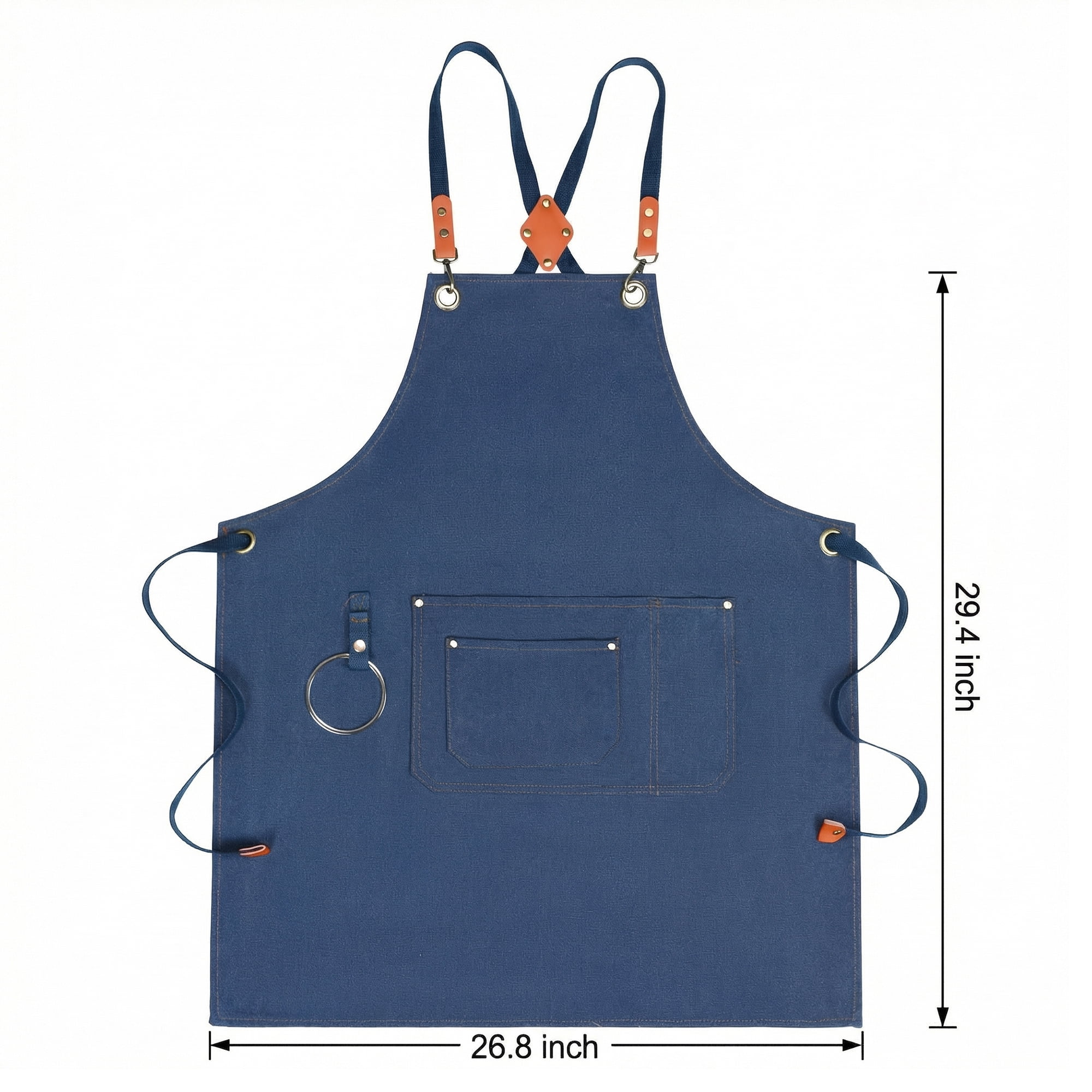 Unique Bargains Adjustable Long Waist Cooking Apron with Pockets 29.4x26.8in Blue