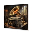thumbnail image 2 of Designart "Yellow Black Phonographs Golden Era harmonies" Music Metal Art Print, 2 of 5