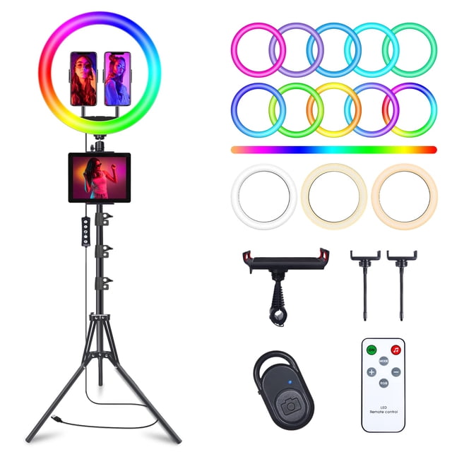 Anillo de luz para selfies Herrfilk 12 con trípode de 75 cm y 2 soportes para teléfono