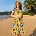 thumbnail image 4 of Disketp Blue Striped Sunflower para Vestido de Manga Corta para Mujeres, Vestidos de Verano para Mujeres, Casual y Holgado para la Playa, 4 of 6