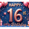 thumbnail image 3 of Pink Balloon Happy Birthday Banner Decorative 16th Birthday Cake Celebration for Sweet 16 Party Kids Event Indoor Decoration, 3 of 8