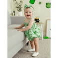 thumbnail image 3 of My First St.Patrick's Day Baby Boy Girl Outfit Shamrock Bow Print Sleeveless Layered Ruffled Smocked Romper Jumpsuit 0 3 6 12 18 24 Months Infant Clothes Set, 3 of 10