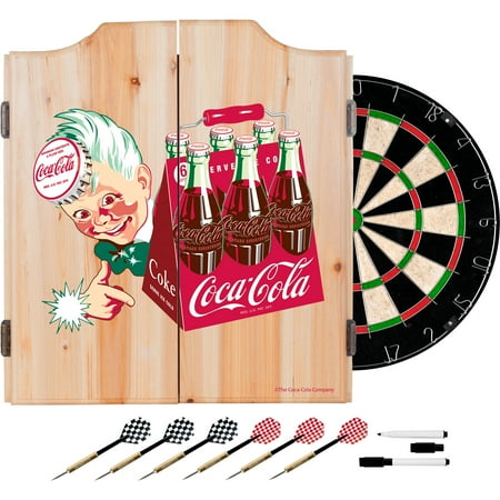 Coca Cola Dart Cabinet Set with Darts and Board  Classic 6 Pack