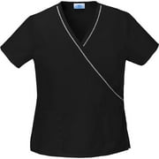 Black Ribbon Trim Mock Wrap Scrub Top