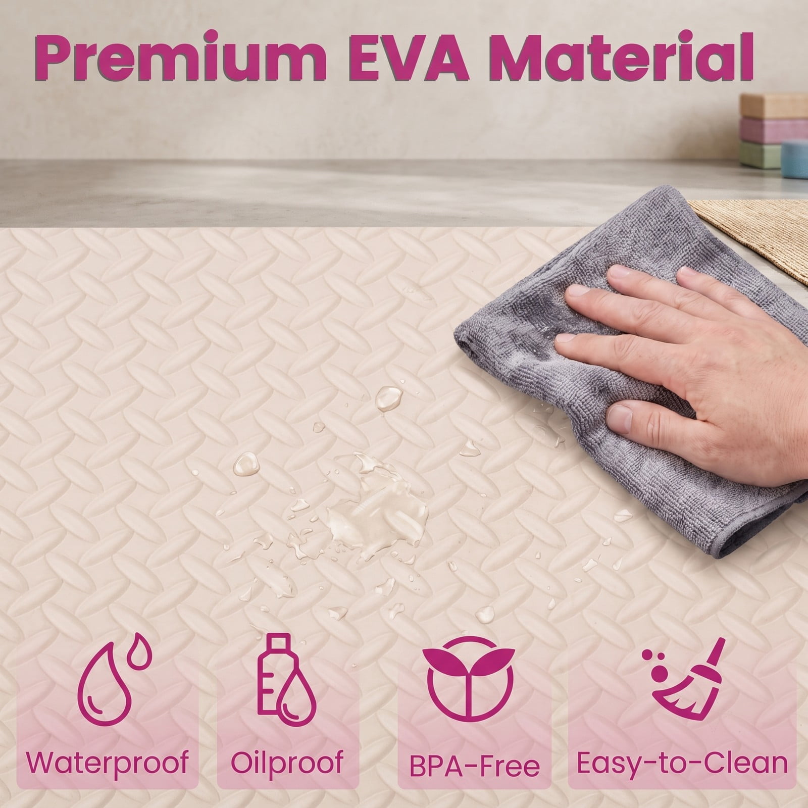Airfind 24 Tiles Puzzle Exercise Floor Mat with Interlocking EVA Foam and Non-Slip Texture for Home Gym Equipment Protection, Beige