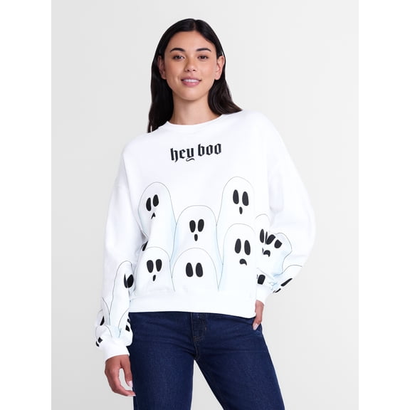 Halloween Women's Hey Boo Graphic Sweatshirt with Long Sleeves, Sizes XXS-XXL