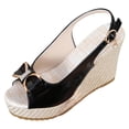 thumbnail image 6 of Rokment Bridal Glitter Rhinestones Bow Platform Wedge Dressy Sandals for Women Elegant Casual Leather Peep Toe Bowknot Espadrilles Chunky High Heel Wedding Slingback Dress Summer Shoes Black Size 6, 6 of 7