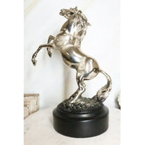Western Black Beauty Prancing Horse Stallion Silver Resin Figurine With Base