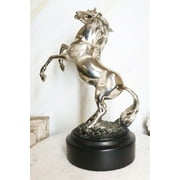 Western Black Beauty Prancing Horse Stallion Silver Resin Figurine With Base