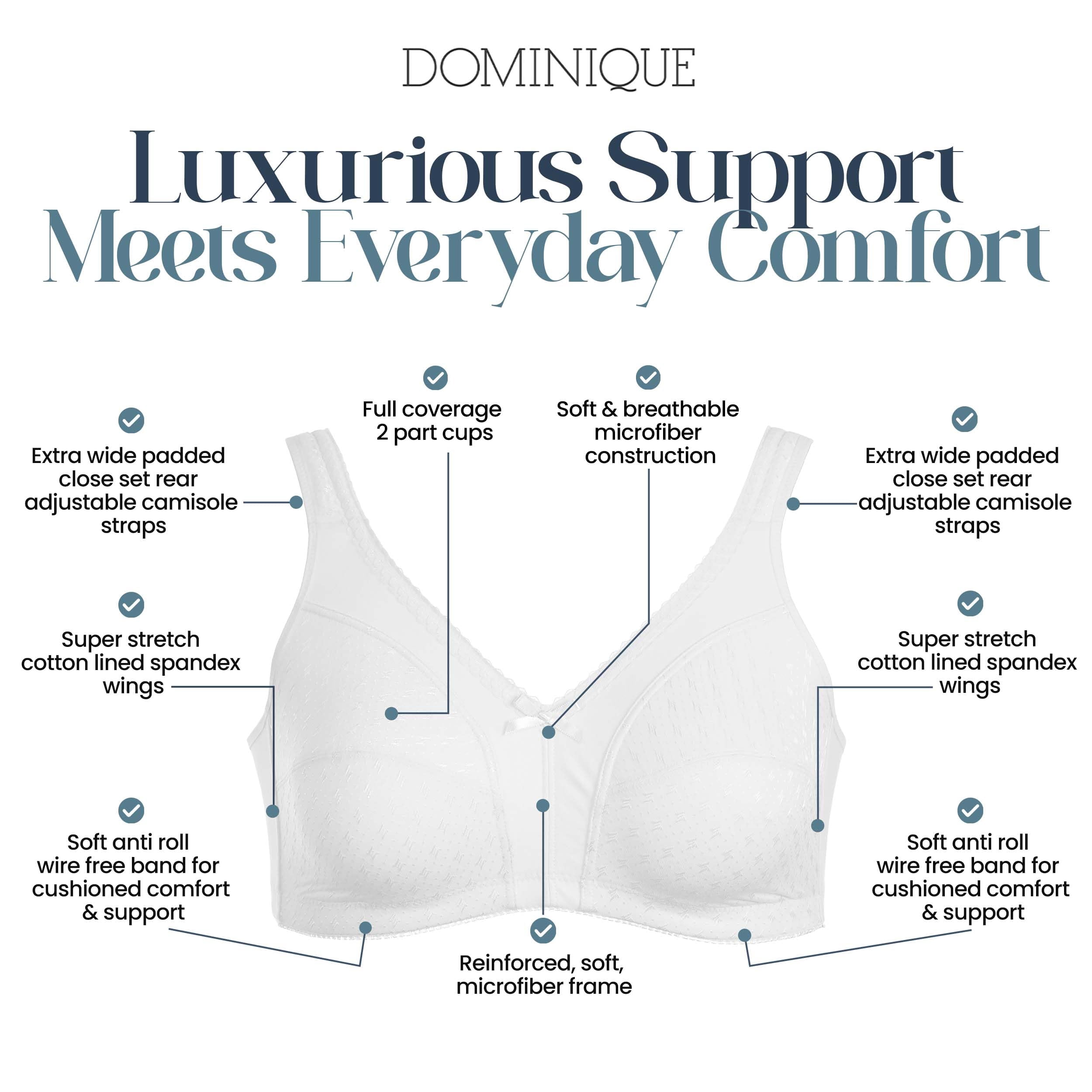 Dominique Women’s Marcelle Wire Free Comfort Bra #5360 – Cotton Lined Soft Cup, Wide Straps, Everyday Support - Lingerie for Women
