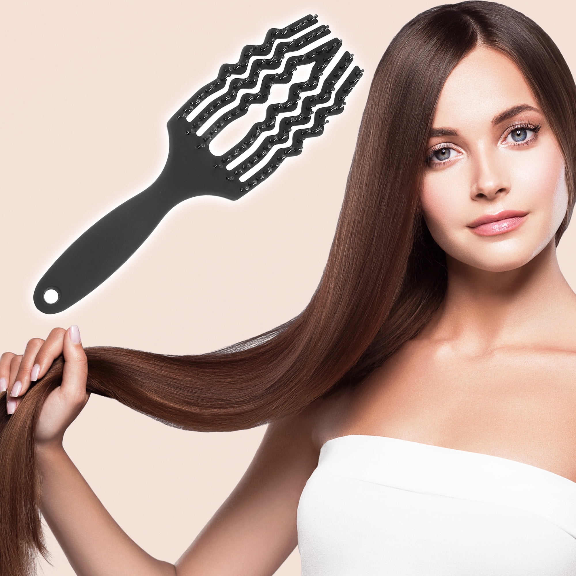 Unique Bargains 1Pc Tangle Hair Brush Paddle Detangler Hair Comb for All Hair Types Black