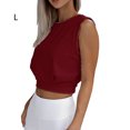 thumbnail image 2 of Minnieouse Top corto sin mangas para mujer, camiseta básica de Color sólido con cuello para correr, ropa de verano para fiesta, oficina, Prendas para la parte del cuerpo Vino rojo L Minnieouse AP011025-27, 2 of 5
