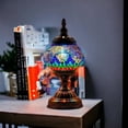 thumbnail image 3 of SILVERFEVER Mosaic Turkish Lamp Moroccan Glass for Table Desk Bedside Bronze Base Bundle with E12 Light Bulb-2 Sizes Blue Firebird Tail, 3 of 6
