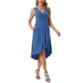 thumbnail image 2 of Vestidos de verano sin mangas para mujeres INSPIRE CHIC, vestido midi con escote en V, plisado, dobladillo alto-bajo y bolsillos, L Azul profundo, 2 of 6