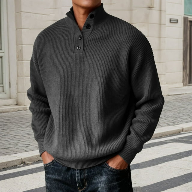Stand Collar Knitted Casual Sweater for Autumn Winter Versatile Pullover Top with Classic Design Everyday Wear