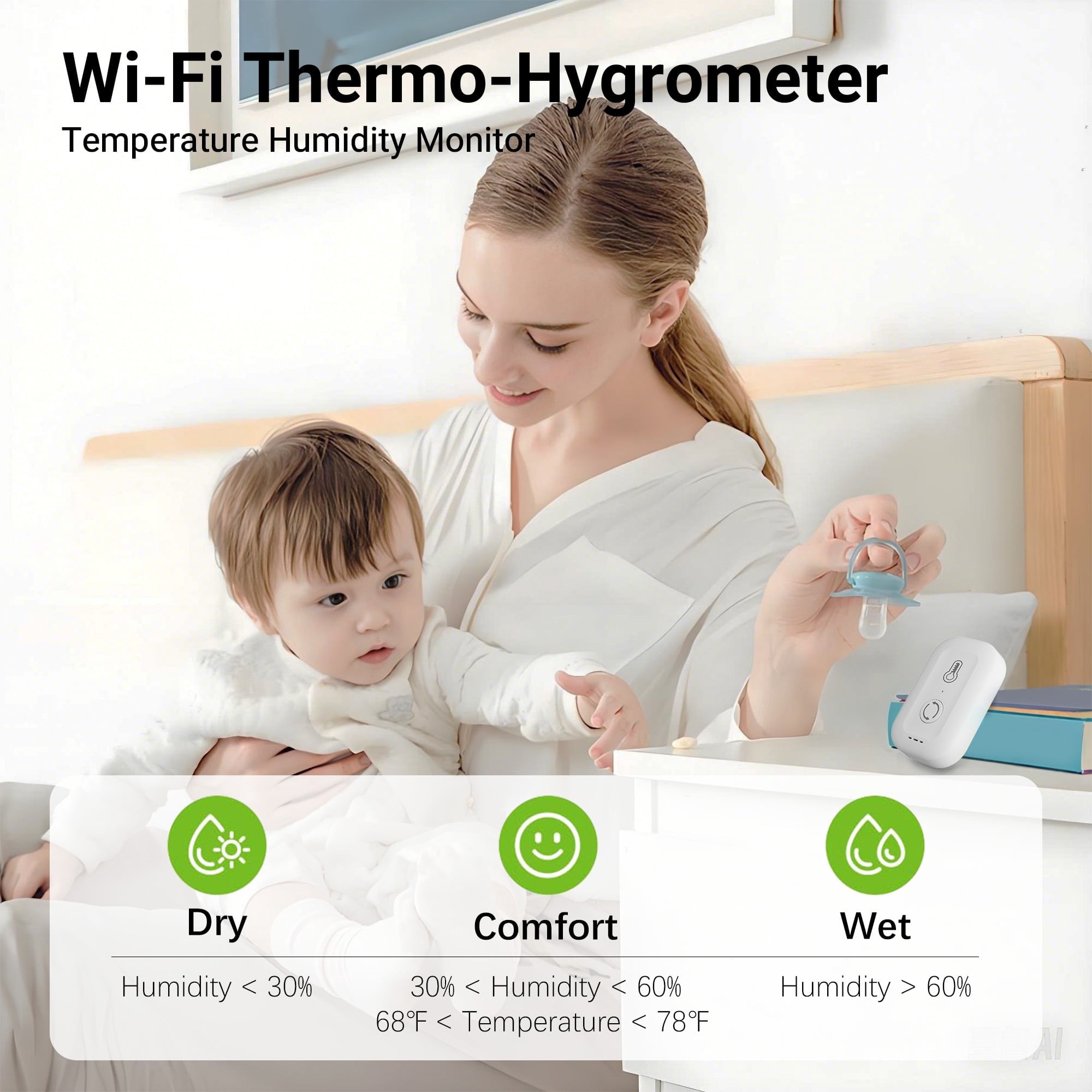 DAYBETTER WiFi Thermometer Hygrometer, Smart Humidity Temperature Sensor with App Remote Monitoring, Alerts and Data Storage for Nursery Greenhouse Cigar Cabinet Wine Cellar 2 Pack