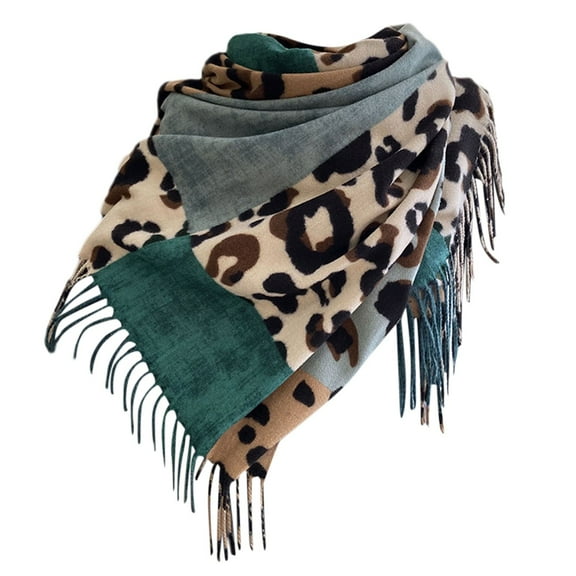 Bibifish Women'S Scarf Leopard Pattern Scarf With Fringe Trim Color Blocked Stylish Comfy Winter Trendy Cold Wearther Outdoor Wear Scarf