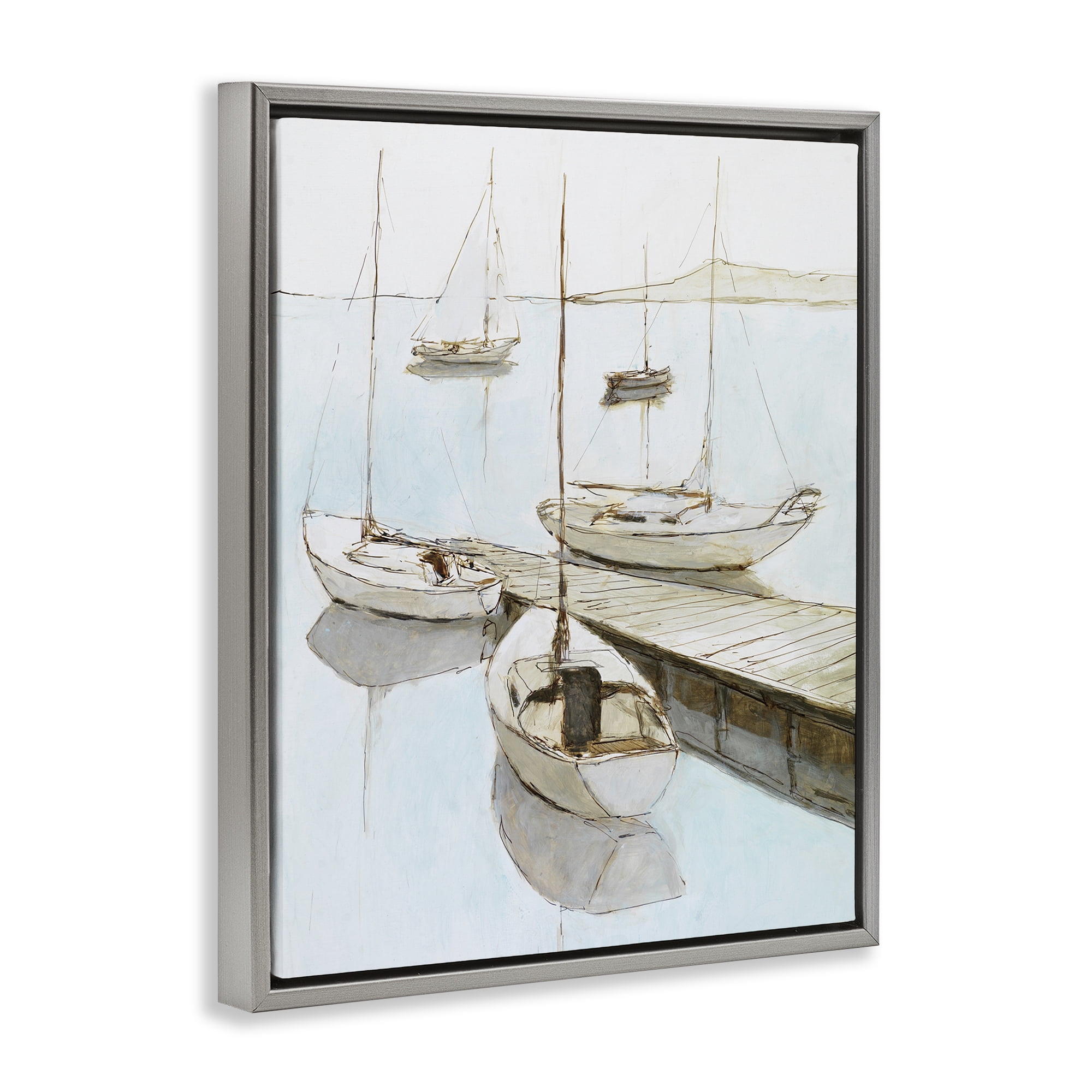 Stupell Industries Docked Sails Coastal Scene Gray Framed Floater Canvas Wall Art, design by Lorenzo Collective