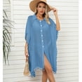 thumbnail image 5 of Cavosen Bathing Suit Cover up for Women Crochet Shirt Dress Bikinis Swimwear Kimono Tassel Hem Short Sleeve Lapel Neck Button down Sheer Breathable Sunscreen Long Swimsuit Kaftan, 5 of 6