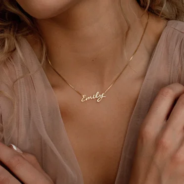 Personalized Name Necklace 14K Yellow Gold Custom Jewelry Handmade Nameplate Pendant Box Chains Choker Women Men Christmas Gifts