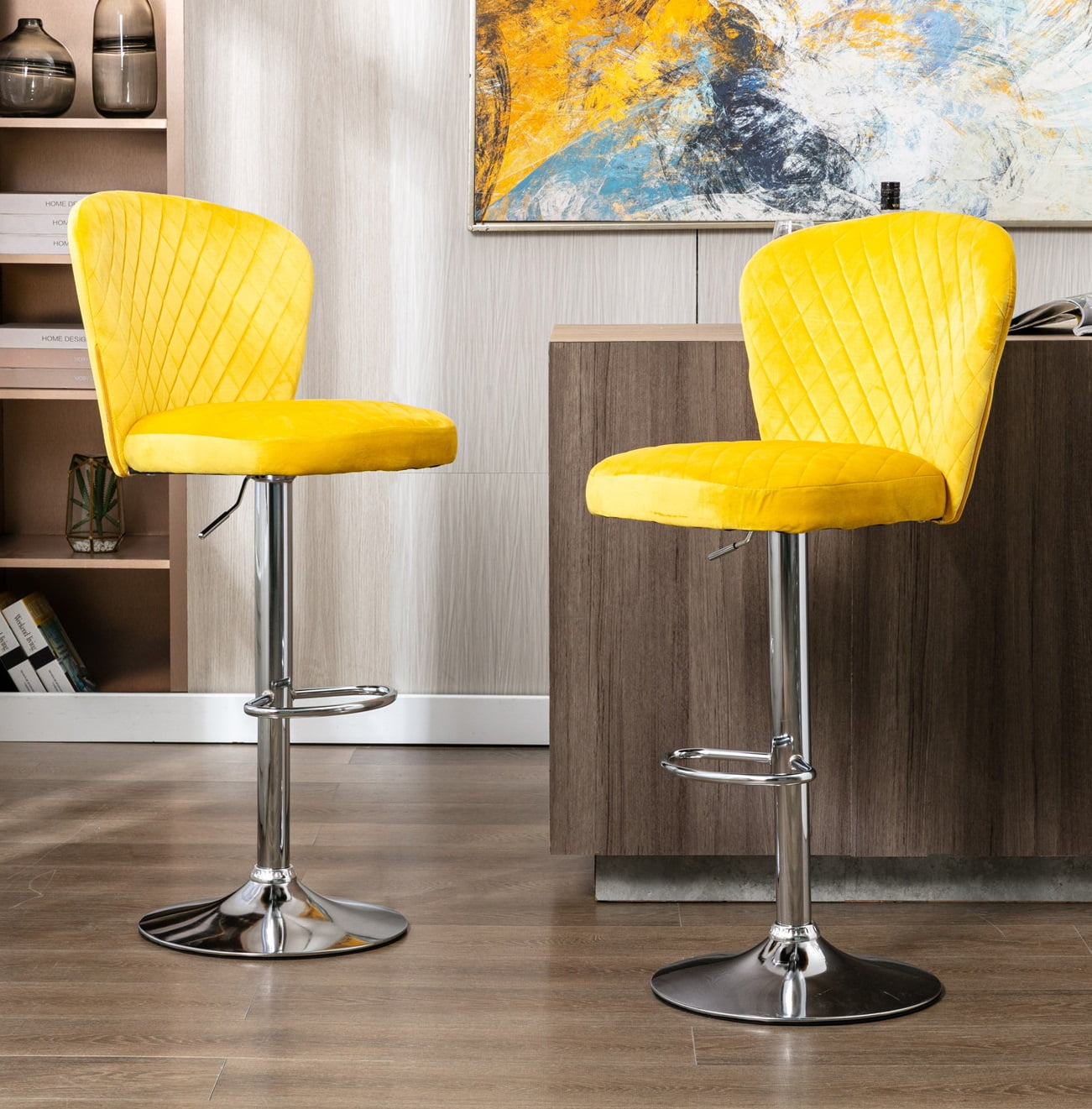 Set of 2 Kitchen High Bar Chairs Toweling Fabric Bar Stool Chair Height