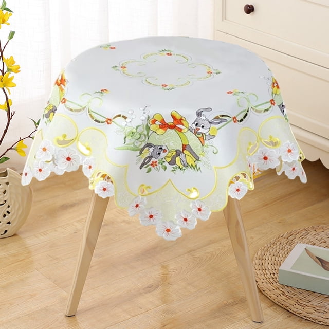 Nappe de Pâques Ronde, Nappe de Printemps à Motif Floral de Pâques Ronde Style Ferme avec Lapin, Chemin de Table de Pâques avec Lapin, Nappe Adaptée à la Décoration de Table Ronde et de Table à Thé