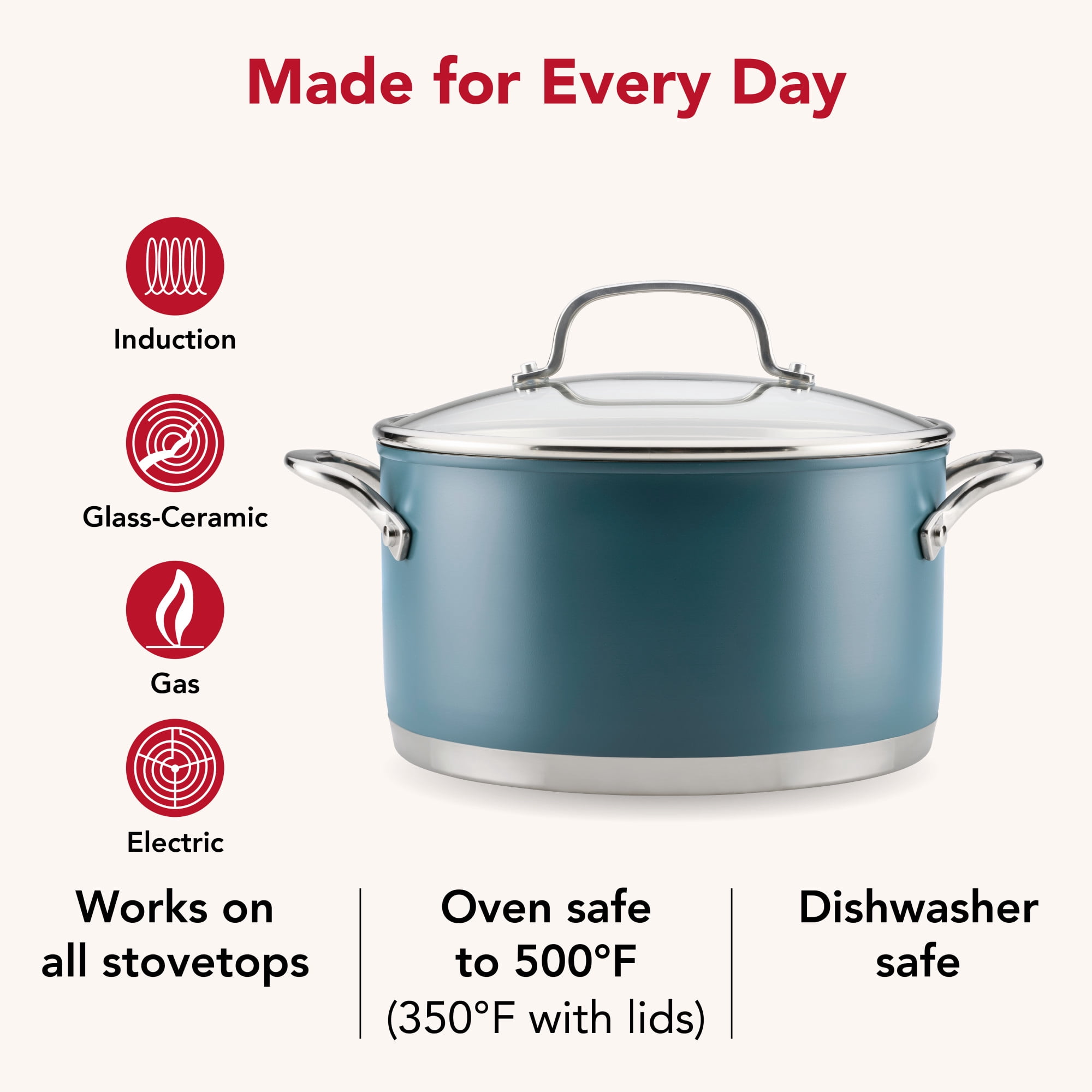 KitchenAid 11pc Color-Finished Stainless Steel 3-Ply Base Cookware Set Dishwasher and Metal Utensil Safe, Induction Suitable and Oven Safe to 500°F, Agave