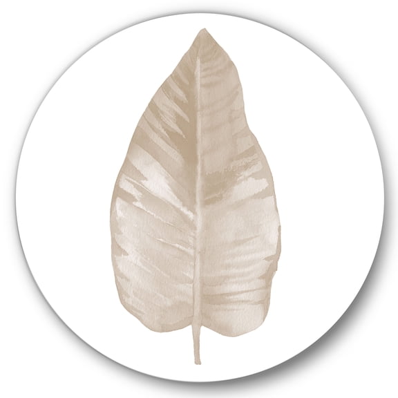 Designart 'Dried Leaf Plant Beige On White Background' Traditional Circle Metal Wall Art 36x36 - Disc of 36