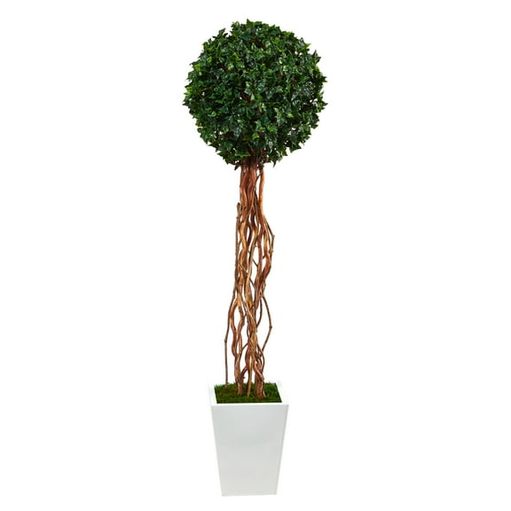 Nearly Natural 62" Plastic English Ivy Single Ball Artificial Topiary in Planter