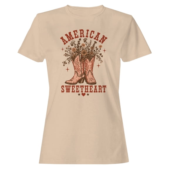 Smartprints American Sweetheart Cowboy Boots Floral Women's T-Shirt Natural, Cotton, S